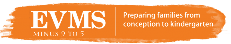 EVMS Minus 9 to 5 Orange Logo with tagline preparing families from conception kindergarten
