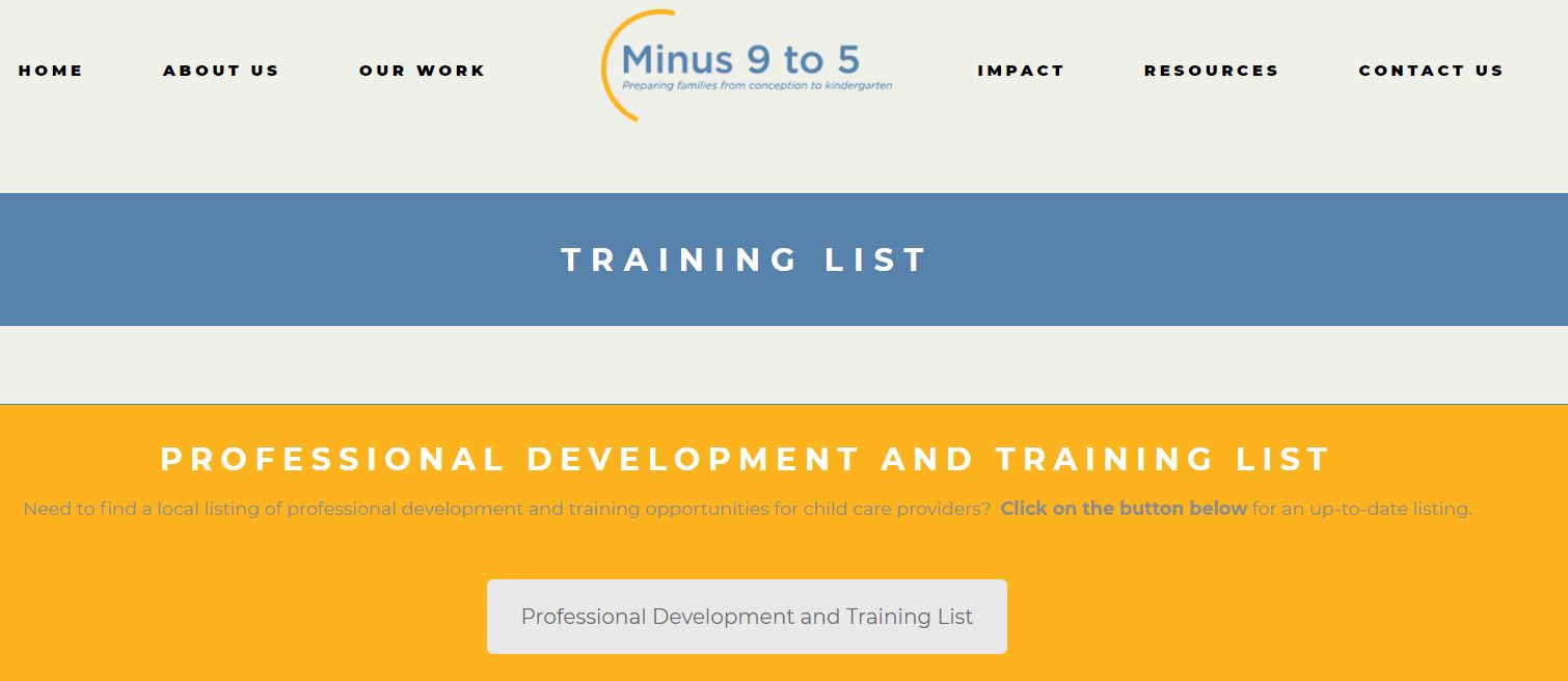 Screenshot showing the Minus 9 to 5 Training Lists page