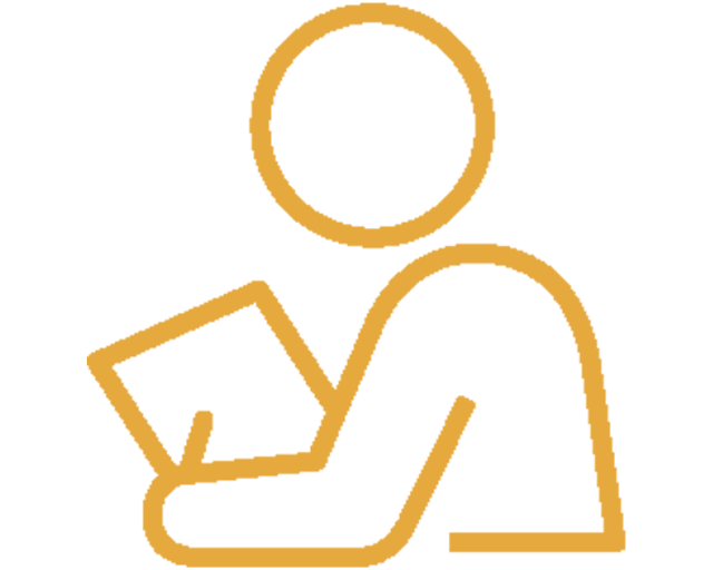 icon of a person observing, outlined in gold color